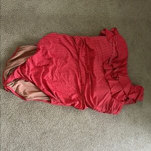 Cacique White and Pink One Piece Swimsuit with Ruched Texture